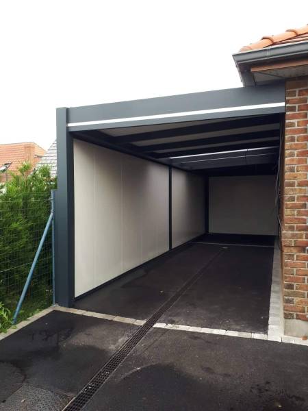 Installation d'un carport aluminium double pour voiture et camping car à Esch sur alzette