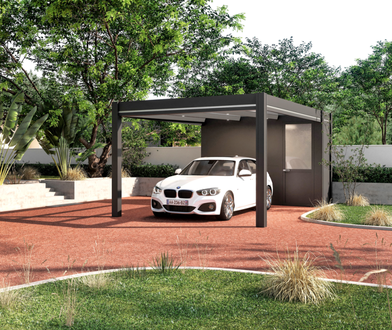 Mooßgeschneiderten Carport mat Aluminium-box zu Stroossen Lëtzebuerg