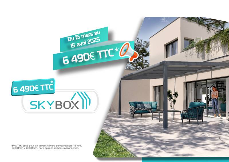 Auvent SKYBOX® à toiture polycarbonate seulement pour 6 490€ TTC au Luxembourg !